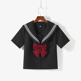 Vevesc Japanese School Uniform Girls Jk Suit Red Tie Black Oversized Patchwork Basic Sailor Uniform Women Long Sleeve Suit