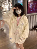 Vevesc Harajuku Kawaii Pink Zip Up Hoodies Women Y2K Cutecore Sweet Beige Fleece Sweatshirts Korean Girly Hooded Coat Japanese