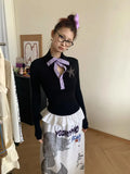 Vevesc Personality High Street Harajuku Star Knitted Pullover Fashion Spliced Slim Fit Y2k Aesthetic Print Skirts Moda Popular Sets