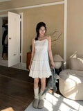 Vevesc Simple Sweet White Camisole Dress for Women Y2k E-Girl Mid-length Loose A-line Dresses 2024 Spring New Lace Vestidos Mujer