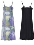 Vevesc Vintage Tie Dye Print Mesh Dress Women Sexy Y2k Spaghetti Strap Maxi Dresses Korean Fashion 2 Piece Set Robe Vestidos De Mujer