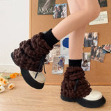 Vevesc Y2K Punk Gothic Crochet Socks Boot Cuffs 2000s Puff JK Lolita Leg Warmer Women's Autumn Winter Knitted Foot Cover Long Socks