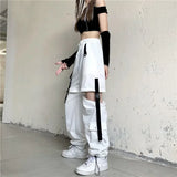 Vevesc Women Y2k Pants Korean Techwear Emo White Streetwear Cargo Harajuku Loose Patchwortk Alt High Waist Casual Removable Trousers