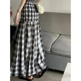 Vevesc Vintage Plaid Dress Women Sexy Slit Strapless Irregular A Line Midi Dresses Korean Split Slash Neck Slim Sundress Vestidos