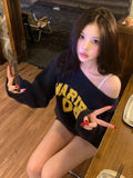 Vevesc Women Print Pullover Knitted Sweater Harajuku Korean Y2k Long Sleeves Oversize Sweaters Jumper Vintage 2000s Clothes Autumn