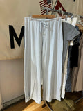 Vevesc  Eyelet Drawstring Straight Long Pants Women Autumn High Waist Cotton Trousers Solid Simple Vintage Sweet Home Pajama Pants Y2k