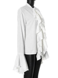 Vevesc Y2k Aesthetic Women Flare Sleeve Blouse Autumn Grunge Ruffled Solid Shirt Harajuku Sexy Streetwear Single Breasted Blusas