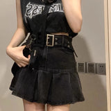 Vevesc Oversize American Retro High Waiste A-line Skirts 2024 Summer New Ruched  Faldas Mujer Y2k Grunge Denim Skirt for Women