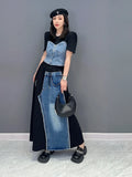 Vevesc Women Denim Long Skirt Harajuku Y2k 2000s Vintage Skirts 90s Aesthetic Streetwear Fashion Korean Style A-Line Jean Skirt Clothes