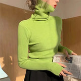 Vevesc Women Turtleneck Sweaters Basic Knit Pullover Autumn Winter Korean Solid Slim Knitwear Harajuku Casual Warm Jumper Tops