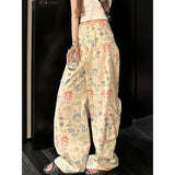 Vevesc  Streetwear Punk Printed High Waist Loose Straight Wide Leg Long Pant y2k Palazzo Trouser Summer Harajuku Casual Gothic Punk