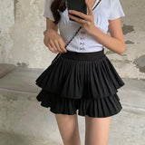 Vevesc High Waist A-Line Pleated Preppy Korean Fashion White Mini Skirt Casua Double Layer Ruffles Y2k Streetwear Skirt Shorts Summer