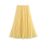 Vevesc  Yellow Pleated Long Skirts For Women Casual High Waist A-line Female Vestidos Spring Summer Loose Ladies Streetwear 2025 New