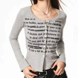 Vevesc American Casual All Macth Spring Autumn Thin Cardigan Y2k Aesthetic Letter Print Harajuku Punk Tops Y2k Aesthetic Lazy Clothes