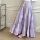 Vevesc  A-line Women Skirts Spring Summer Korean Fashion Chic Solid Sweet Faldas Mujer Pleated Elegant Casual Long Skirt