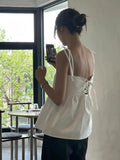 Vevesc Sweet Backless Cross Lace Up Camisole Tops 2024 Summer New White Vest for Women Y2k E-Girl Strapless Ruched All-match Tank Top