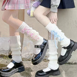 Vevesc JK Candy Color Bow Leggings Women Girls Gothic Plaid Ribbon Strap Long Socks Lolita Knitted Cuffs Ankle Leg Warmer Stockings