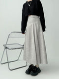 Vevesc Women's A-line Black Pleated Skirt Vintage 90s Aesthetic Y2k Grey Long Skirt Harajuku Korean Skirts 2000s Clothes