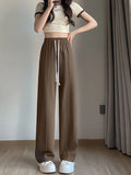 Vevesc  High Waisted Wide Leg Pants Women Thin 2025 New Casual Loose Black Summer Pants Fashion Elastic Drawstring Straight Suit Pants