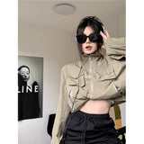 Vevesc Streetwear Y2K Cropped Jackets Women Oversized Sun-Proof Coat Harajuku Vintage Korean Casual Sunscreen Short Outwear Tops