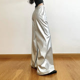 Vevesc Silver Retro Matte Trendy Personalized All-match Casual High Street Cool Confident Casual Women's Autumn Wide Leg Pants