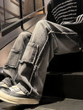 Vevesc Women Clothing Grey Gothic Jeans 90s Aesthetic Y2k Oversize Denim Trousers Vintage Harajuku Korean Emo 2000s Trashy Jean Pants