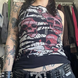 Vevesc Y2K Grunge Skull Emo Tank Tops Women Sleeveless Vest E-girl Gothic Cyber Mall Streetwear 2000s Retro Graphic Kawaii Crop Tops