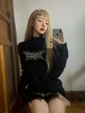 Vevesc Gothic Black Y2k Knitted Pullover Women Punk Harajuku Graphic Sweaters Grunge Solid Long Sleeve Pullovers Streetwear