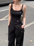 Vevesc Y2k Aesthetic Sweet Bow Embroidery Tank Top Summer Women Sleeveless Streetwear Bandage Tanks Harajuku Black Grunge Cropped Tops