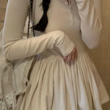 Vevesc  Y2k Autumn Winter Clothing Tees Vintage Solid Korean Style Sweet Solid T Shirt for Women Simple Ruffles Ropa De Mujer