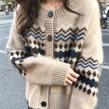 Vevesc Vintage Knitted Cardigan Women Preppy Style Y2k Fashion Sweater Harajuku Autumn Winter Casual Cardigan Tops Streetwear