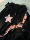 Vevesc Y2K Star Hoodie Women Oversize Vintage Hooded Sweatshirt Lady Korean Kpop Zipper Coat Female Harajuku Hip Hop Hoodies Streetwear