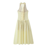 Vevesc  new women's clothing European and American style casual fashion design sea heart decoration V-neck splicing long dress