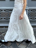Vevesc  Vintage Lace-up White Long Skirts Women Summer Cotton Drawstring High Waist A-line Skirt Female Sweet Simple Loose Faldas Y2k