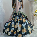 Vevesc Vintage Chic Sunflower Floral 90s Aesthetic Women Party Dresses  New French Elegant Lolita Mini Skirts Sleeveless Vestidos