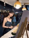 Vevesc  Vintage Gyaru Denim Dresses Summer Female Slim Bandage Raw Edge Sleeveless Tank Dress Design Streetwear Women's Clothing