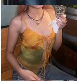 Vevesc  Y2k Vintage Tank Top Sleeveless Lace Up Halter Tops Hollow Out Halter Tops Streetwear 2000s Japanese Tee Tops Sexy