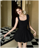 Vevesc  White Patchwork Ruffled Chic Mini Dress Women Elegant Casual Sling Dress Summer Korean Fashion Bodycon Festival Party Dress