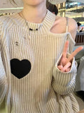 Vevesc Women's White Knitted Pullover Sweater Elegant Harajuku Aesthetic Y2k V-Neck Long Sleeves Sweaters Jumper Vintage 2000s Clothes