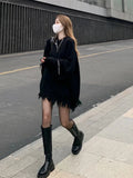 Vevesc Gothic Harajuku Black Sweaters Pullover Oversize Women Mall Goth Tops Streetwear Korean Fashion Autumn Knitwear