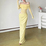 Vevesc  See Through Mesh Evening Dress For Women Aesthetic Clothes Hollow Out Vestido Feminino Off Shoulder One Piece Robe Femme Été