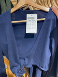 Vevesc  Navy Lace-up Knitted Long Sleeve T-shirt Cardigan Autumn V-neck Cotton Casual Smock American Vintage Wrap Tees Y2k Crop Tops