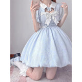 Vevesc Elegant Puff Sleeve Dresses For Women Summer A-line Blue Kawaii Japanese Lolita Dress Female Fashion Party Dress Woman