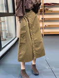 Vevesc Women Black A-line Long Skirt Y2k Cargo Skirts Harajuku Vintage Aesthetic Korean Pockets Skirt 2000s Fashion Clothes Summer