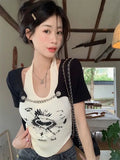 Vevesc New Fashion Y2k Aesthetic Two Piece Sets Sleeveless Slim Waist Halter Tank Tops High Street Black Spliced Chain Punk Cardigan