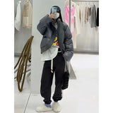Vevesc Winter Short Parkas Women Streetwear Cropped Cotton Padded Jacket Korean Thick Puffer Coat Oversized Warm Down Outwear New