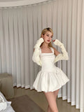 Vevesc Korean style Summer Elegant Ballet Mini Dress Sexy Hot Sweet Y2k A-line Dress Women French Retro High Waist Fashion Dress