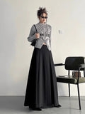 Vevesc Women's A-line Black Pleated Skirt Vintage 90s Aesthetic Y2k Grey Long Skirt Harajuku Korean Skirts 2000s Clothes