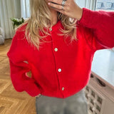 Vevesc Women Casual Basic Cardigans Front Button Up Long Sleeve Knitwear Y2K Streetwear Solid Color Soft Knitted Sweater Tops Outerwear