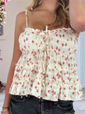 Vevesc  Women s Summer Sleeveless Camisole with Floral Print and Ruched Detailing Spaghetti Straps Tank Top for Club and Streetwear